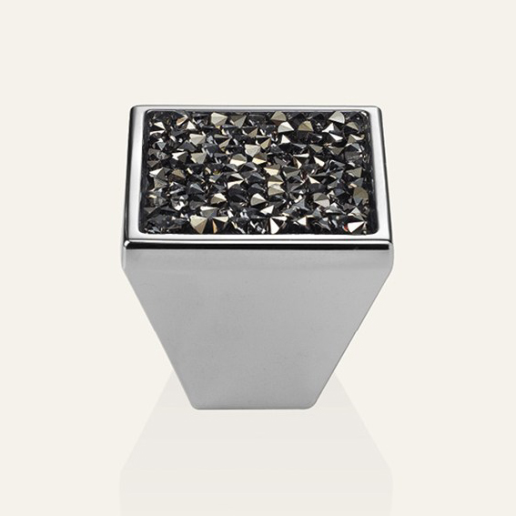 Cabinet knob Linea Calì Rocks PB with grey crystals Swarowski® polished chrome