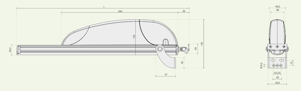 Airwin A65 Comunello rack actuator dimensions