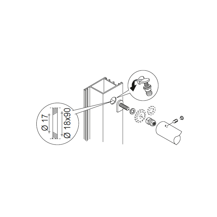 Not Through Fixing Kit pba 03 for Single Pull Handles for Wooden, Aluminium, Iron and PVC Doors