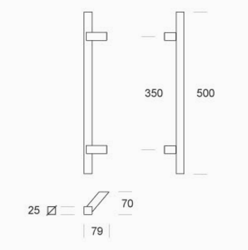 2CQ.111.030I pba Pull Handle in Stainless Steel AISI 316L with Square Profile