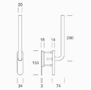 pba 2045 Window Handle in Stainless Steel AISI 316L