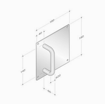 pba 2030/2001 Fixed Pull Handle on Square Plate in Stainless Steel AISI 316L