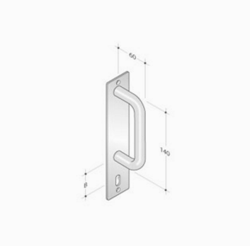 pba 2211 Fixed Pull Handle on Rectangular Plate in Stainless Steel