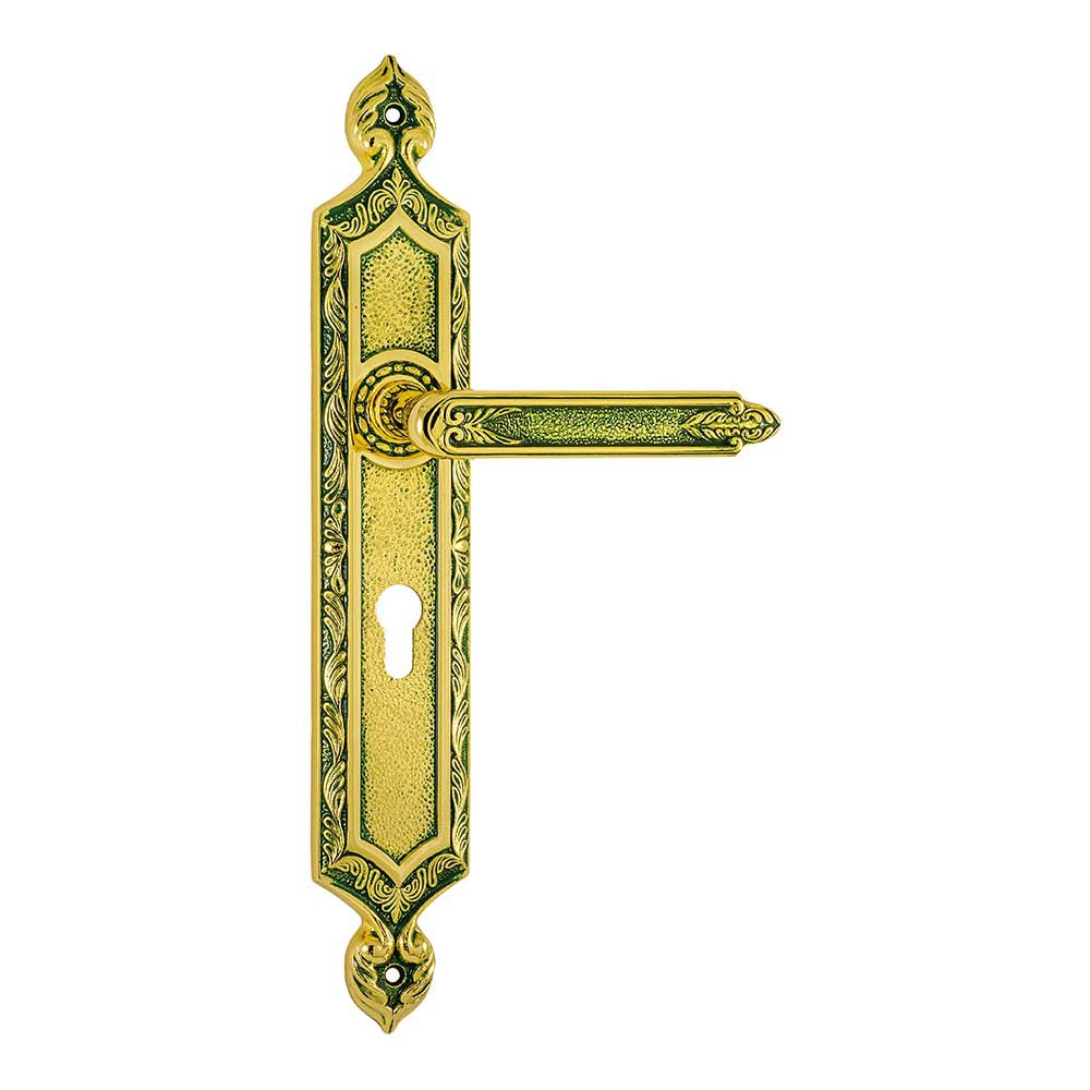 1010/1030 Amethyst Emerald Class Door Handle on Plate Frosio Bortolo Made in Italy of Islamic Architecture