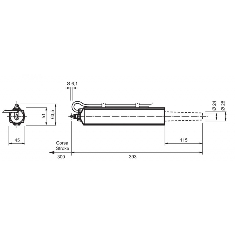 Mingardi rod actuator stroke 300mm