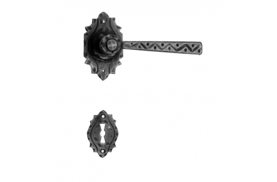 17 Galbusera Door Handle with Rosette and Escutcheon Artistic Wrought Iron