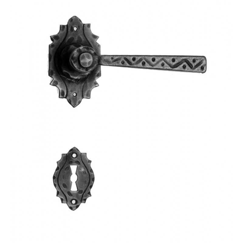 17 Galbusera Door Handle with Rosette and Escutcheon Artistic Wrought Iron