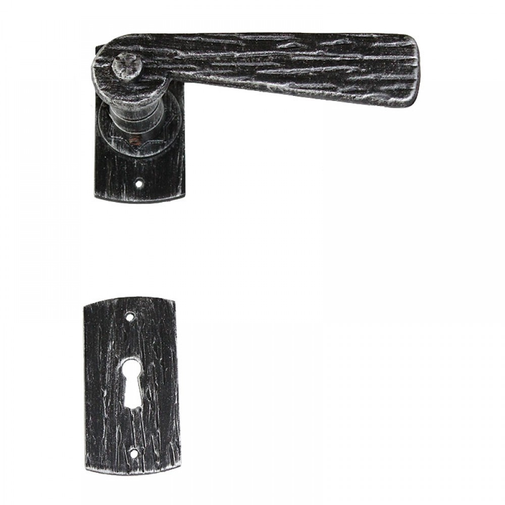 2055 Wood Pattern Wrought Iron Door Lever Handle on Rose Lorenz Ferart