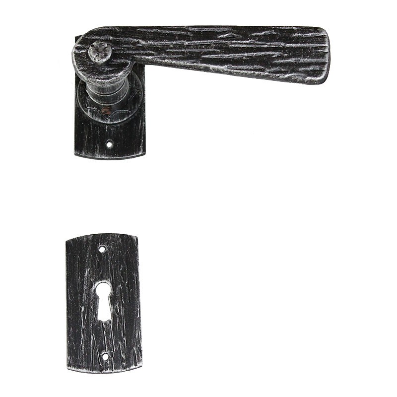 2055 Wood Pattern Wrought Iron Door Lever Handle on Rose Lorenz Ferart