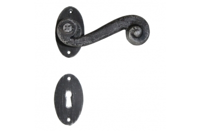 2065 Oval Wrought Iron Door Lever Handle on Rose Lorenz Ferart