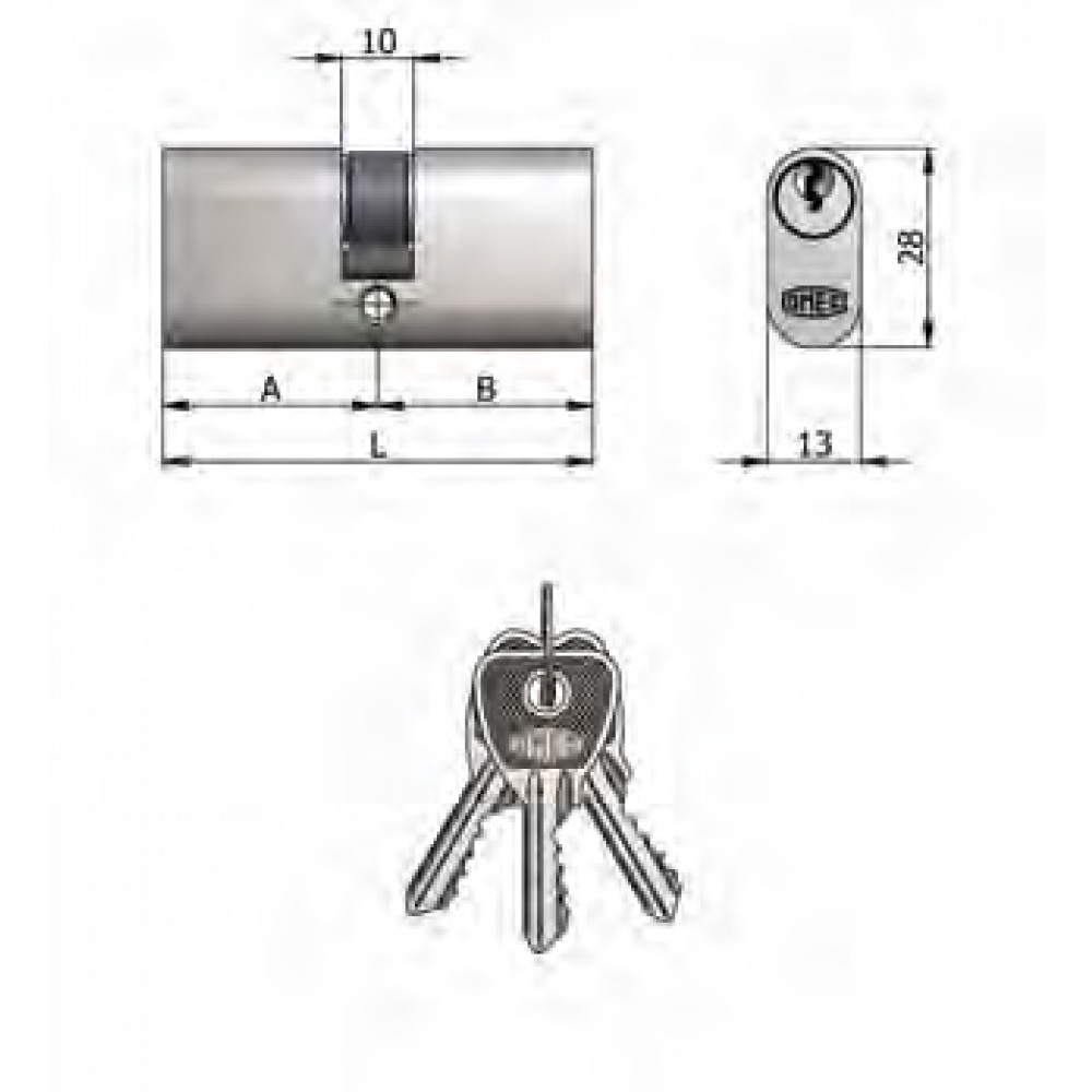 Art.140 / 04 H Omec; Double Cylinder Brass Nickel Oval (5 Pins)