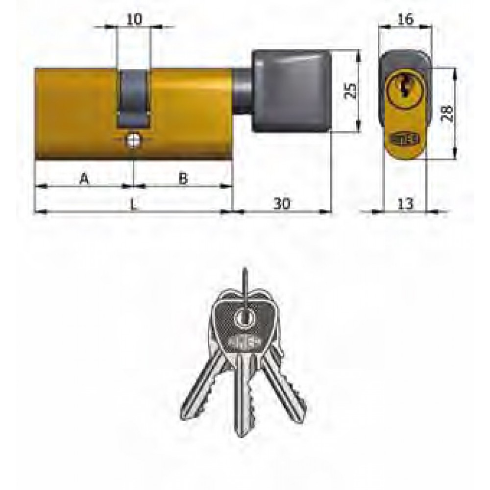 Art.143 / 03 Omec; Double Cylinder with knob Brass Oval (5 Pins)