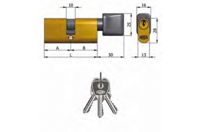 Art.143 / 05 Omec; Double Cylinder with knob Brass Oval (5 Pins)