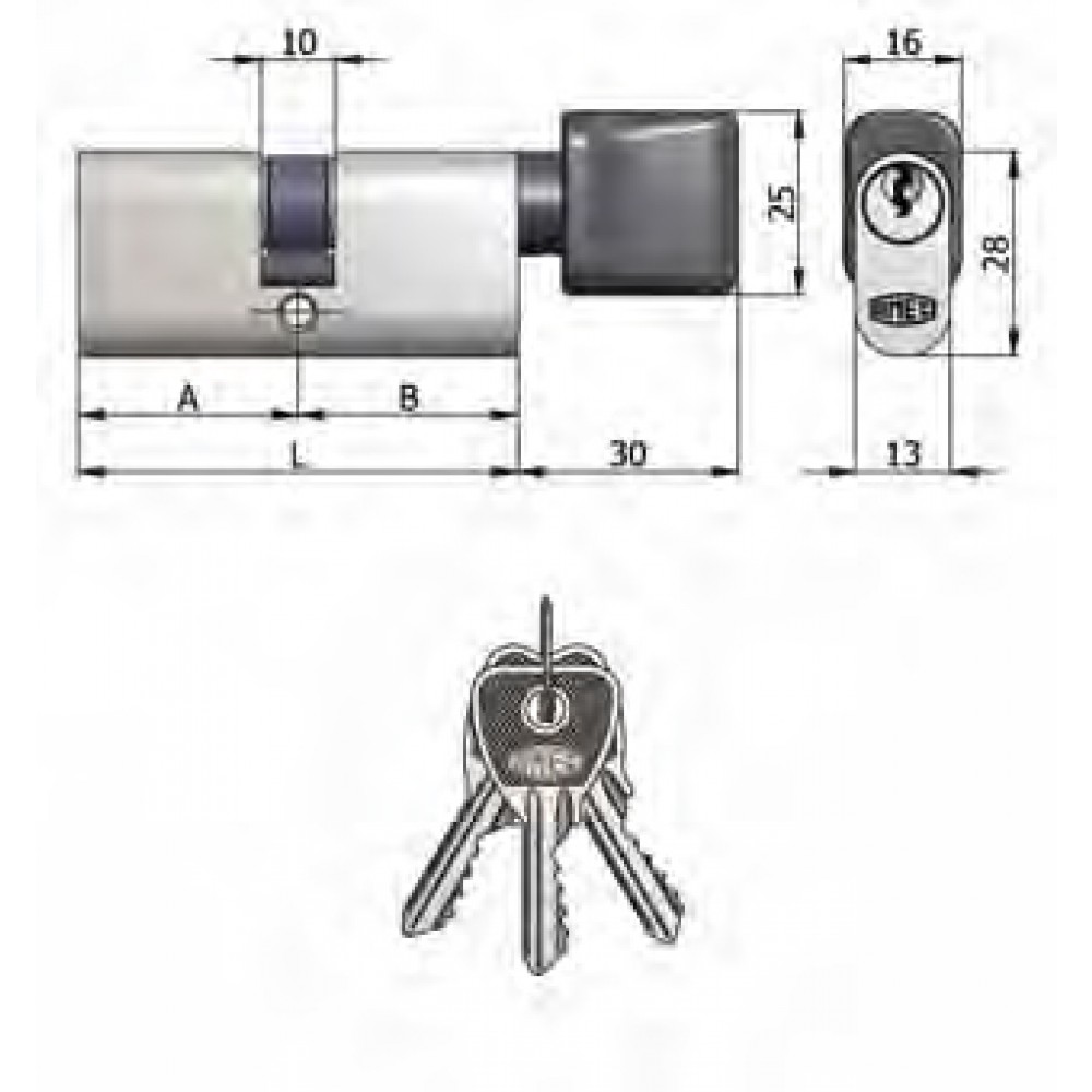 Art.143 / 06 H Omec; Nickel plated double cylinder with knob Brass Oval (5 Pins)