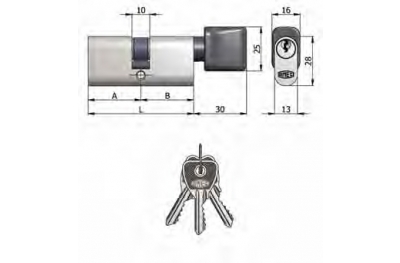 Art.143 / 08 H Omec; Nickel plated double cylinder with knob Brass Oval (5 Pins)