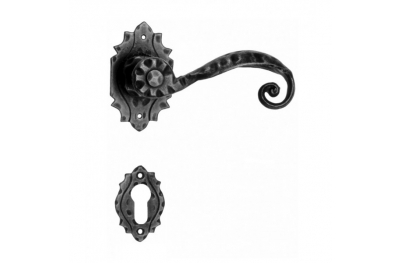510 Galbusera Door Handle with Rosette and Escutcheon Artistic Wrought Iron