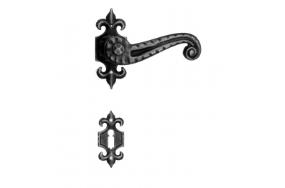 901 Galbusera Door Handle with Rosette and Escutcheon Artistic Wrought Iron