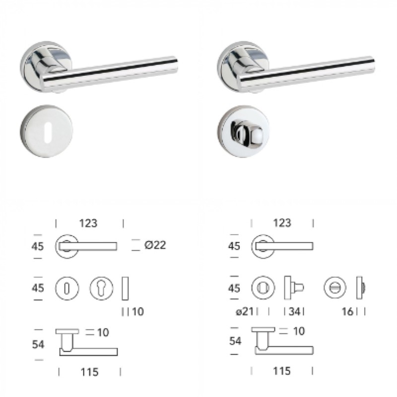 Astra Reguitti Design Brass Door Handle Round Rosette