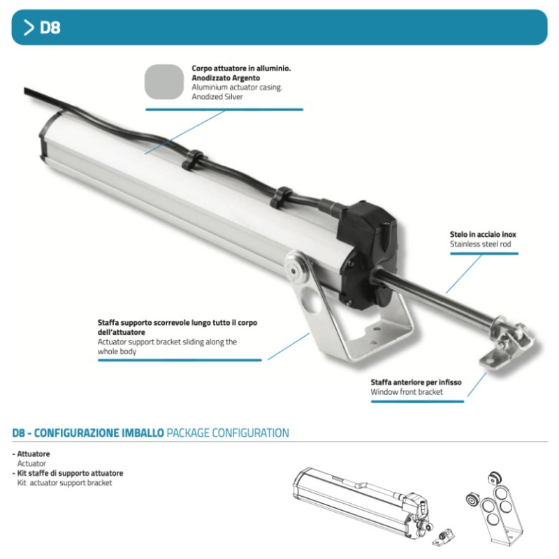 Rod Actuator WAY Mingardi D8 Fce Stroke 200-300-400mm 230V