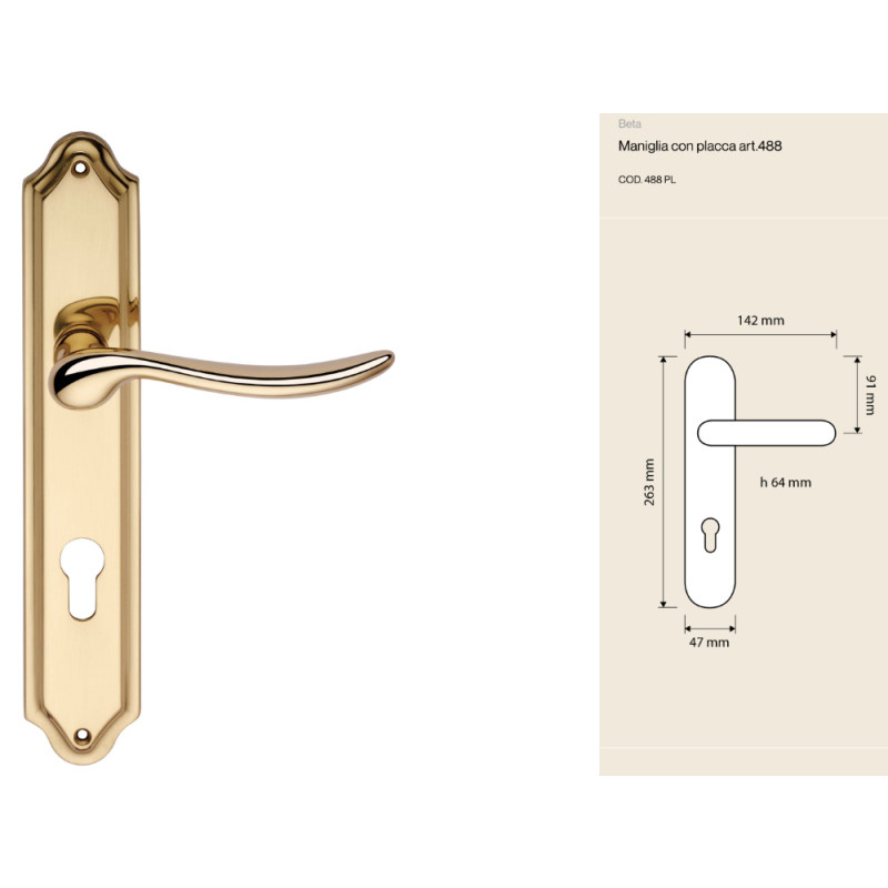 Beta Linea Calì Italian Door Handle on Plate Romantic Style