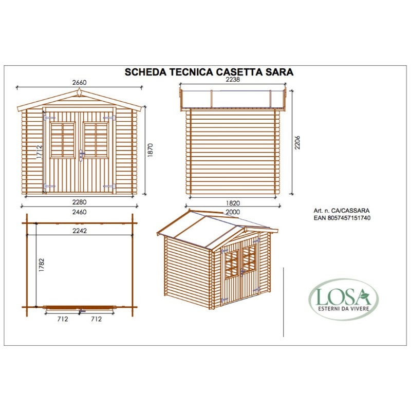 Wooden House for Outdoor 246x200 cm Sara Losa