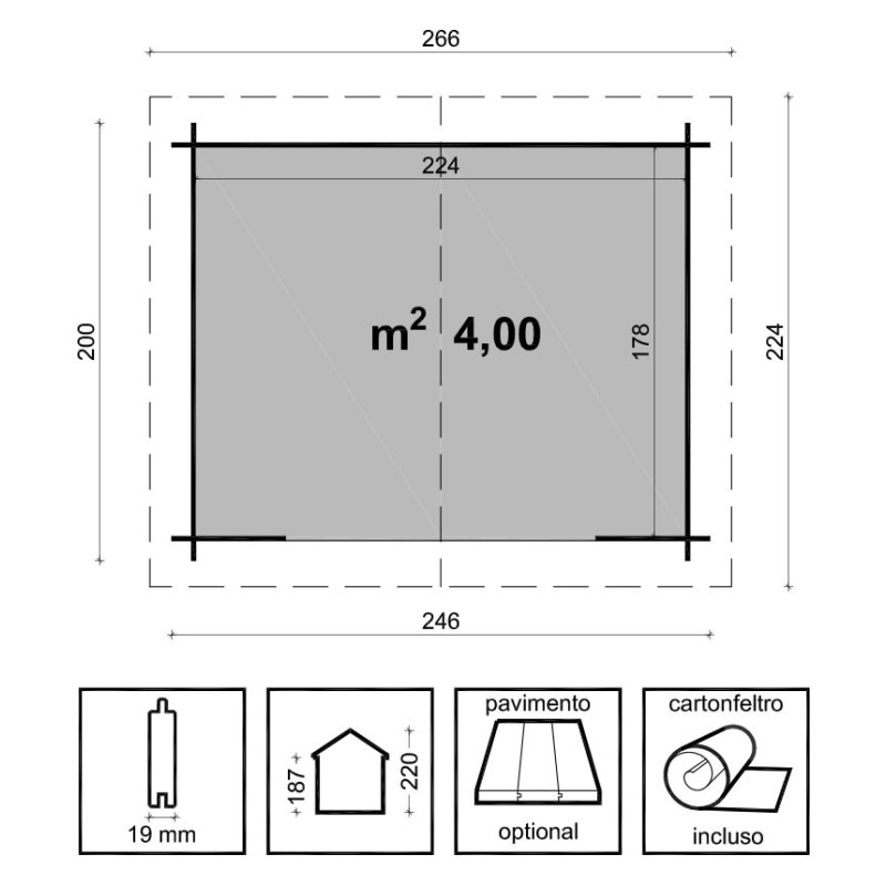 Wooden House for Outdoor 246x200 cm Sara Losa
