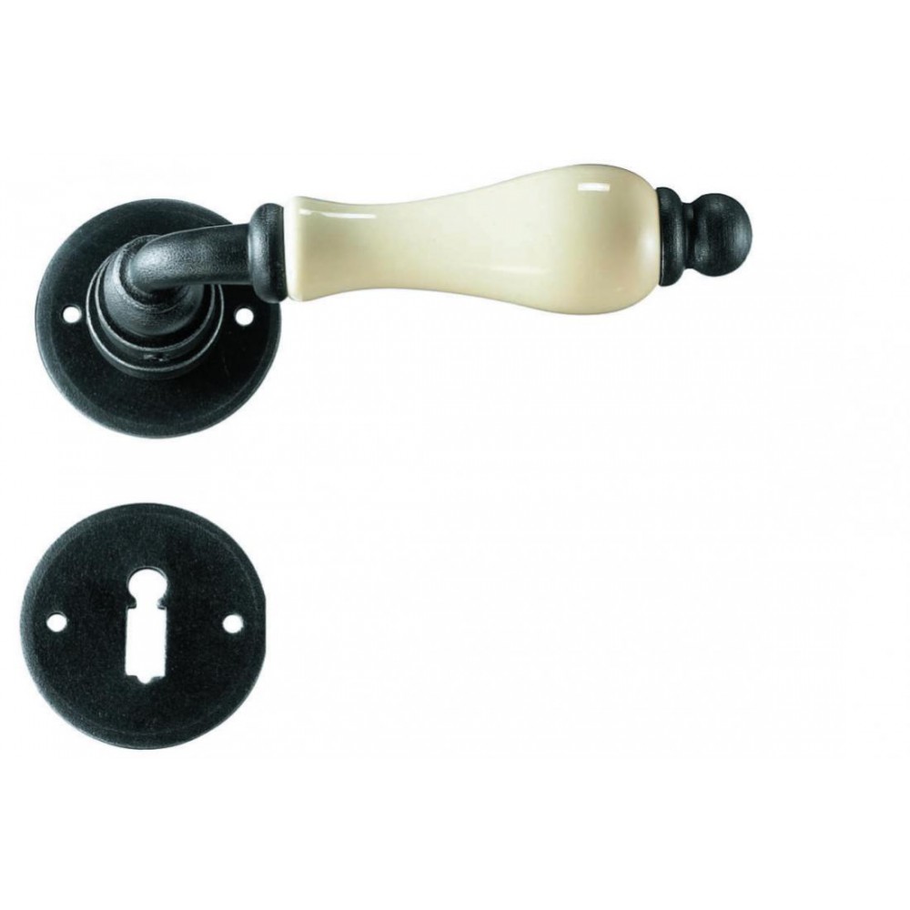 Round Copenhagen Galbusera Door Handle with Rosette and Escutcheon Plate