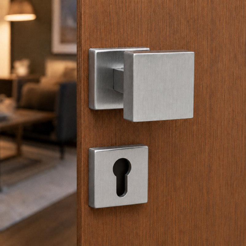 Arieni 909 Pair of Square Door Knobs 55x55 mm Decentered