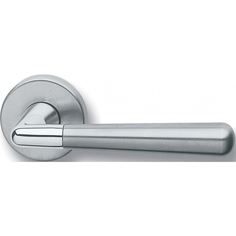 Pair of Ghidini Lever Handles Geneva Inox with Roses and Escutcheons