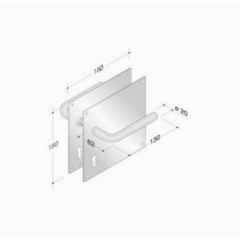 pba 2028/2001 Pair of Handles with Plate in Stainless Steel AISI 316L