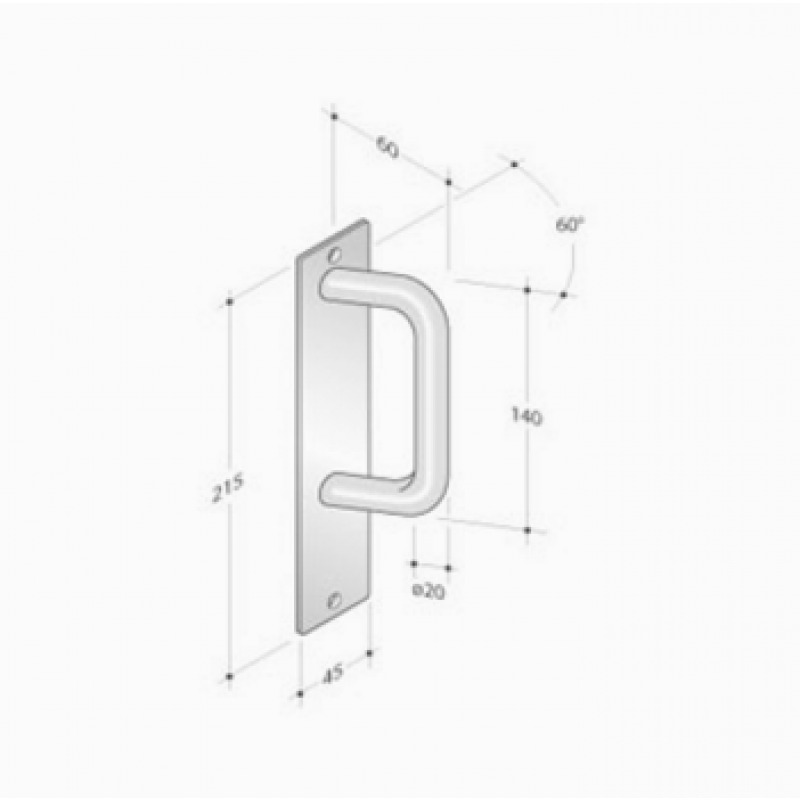 pba 2225 Pair of Fixed Pull Handles on Rectangular Plate in Stainless Steel