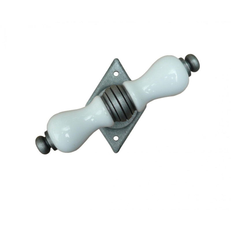 Dublin Galbusera Window Handle with Rosette Porcelain and Wrought Iron