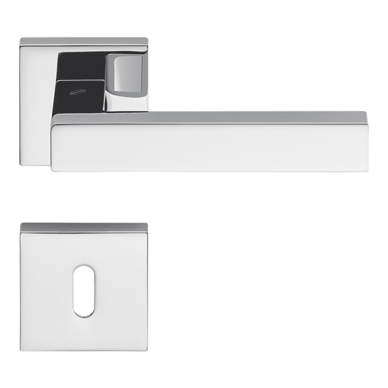 Alba Polished and Satin Chrome Door Handle on Rosette Made in Italy by Colombo Design