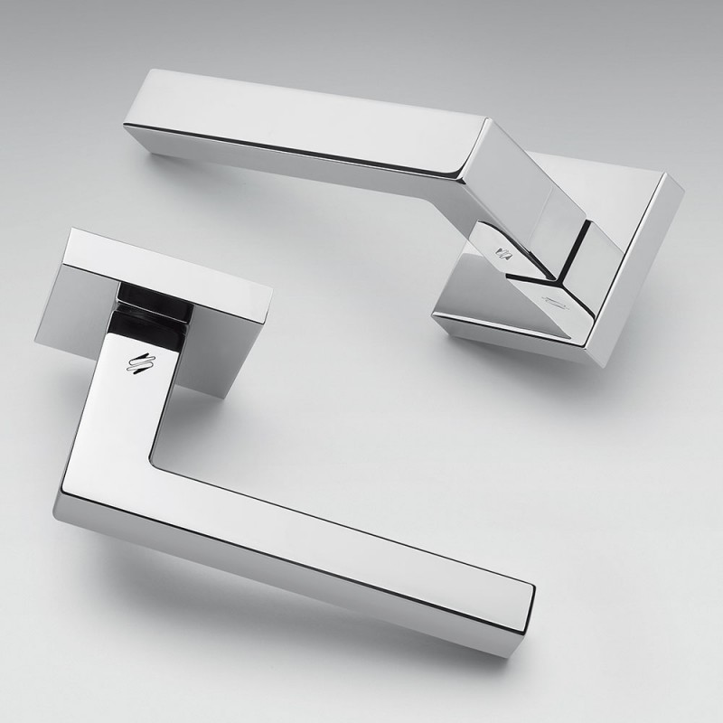 Alba Polished and Satin Chrome Door Handle on Rosette Made in Italy by Colombo Design