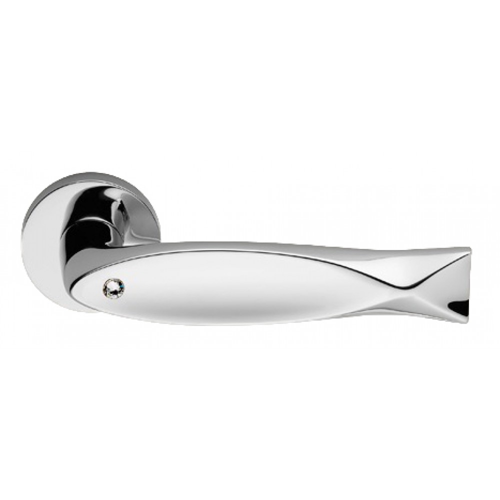 Fish Crystal Polished Chrome Door Handle on Rosette Linea Calì Crystal