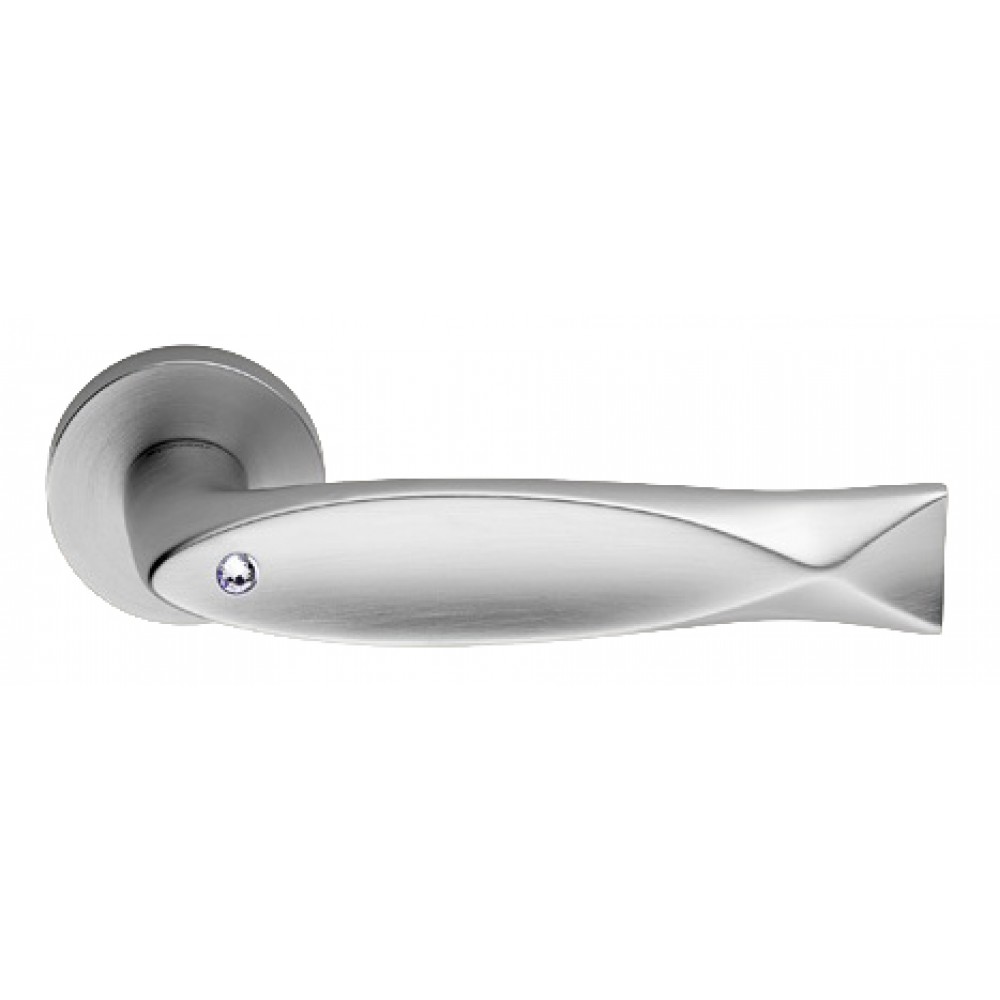 Fish Crystal Satin Chrome Door Handle on Rosette Linea Calì Crystal