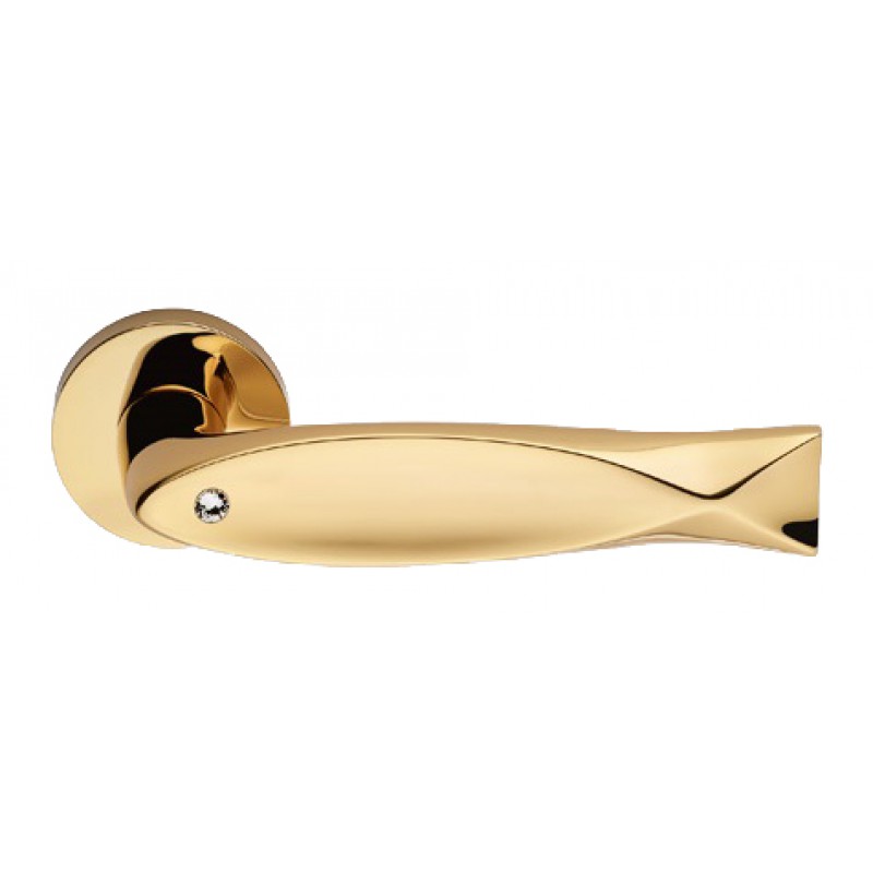 Fish Crystal Gold Plated Door Handle on Rosette Linea Calì Crystal