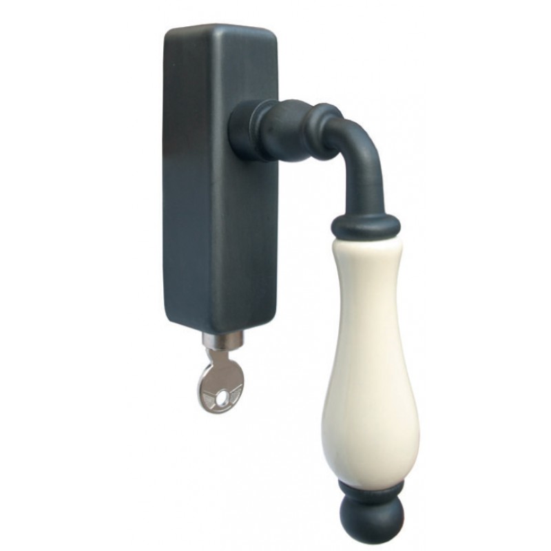 Galbusera Lockable Dry Keep Window Handle Porcelain and Wrought Iron