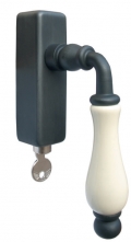 Galbusera Lockable Dry Keep Window Handle Porcelain and Wrought Iron