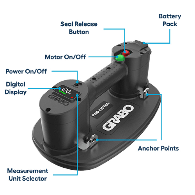 GRABO PRO-LIFTER 20 Electric Vacuum Suction Cup with Display and Battery