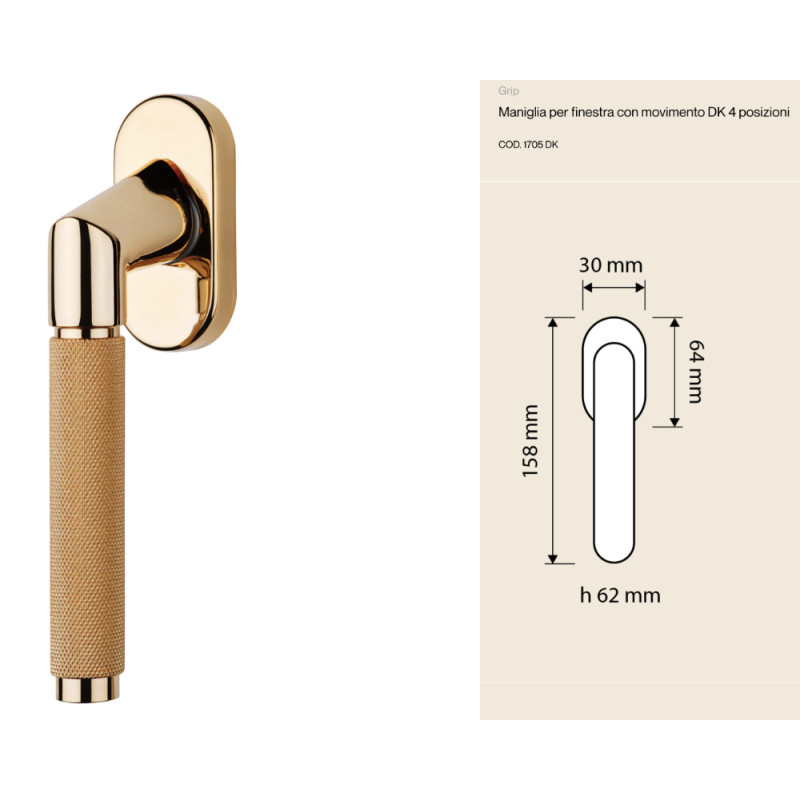Grip Linea Calì Window Handle Modern Brass Collection
