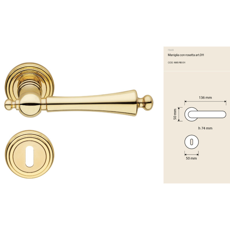 Heidi Linea Calì Italian Classic Brass Door Handle with Rosette