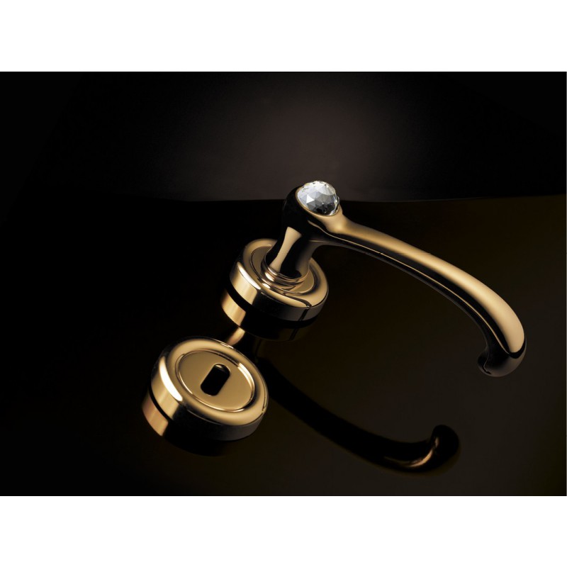 Idea Gold Plated Door Handle on Rosette Linea Calì Crystal