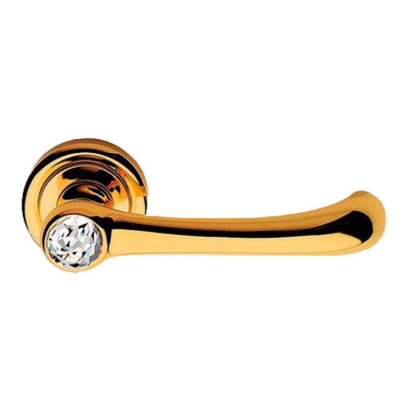 Idea Gold Plated Door Handle on Rosette Linea Cal Crystal