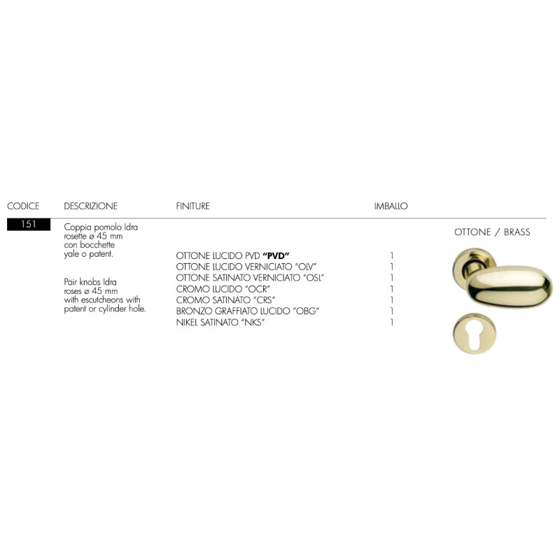 Idra Arieni Pair of Revolving Door Knobs in Brass with Ø45 mm Roses