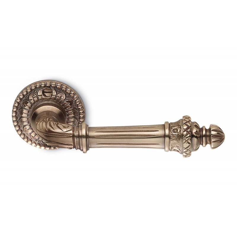 Impero Natural Brass Door Handle on Rosette With Decorations Made in Italy by Antologhia