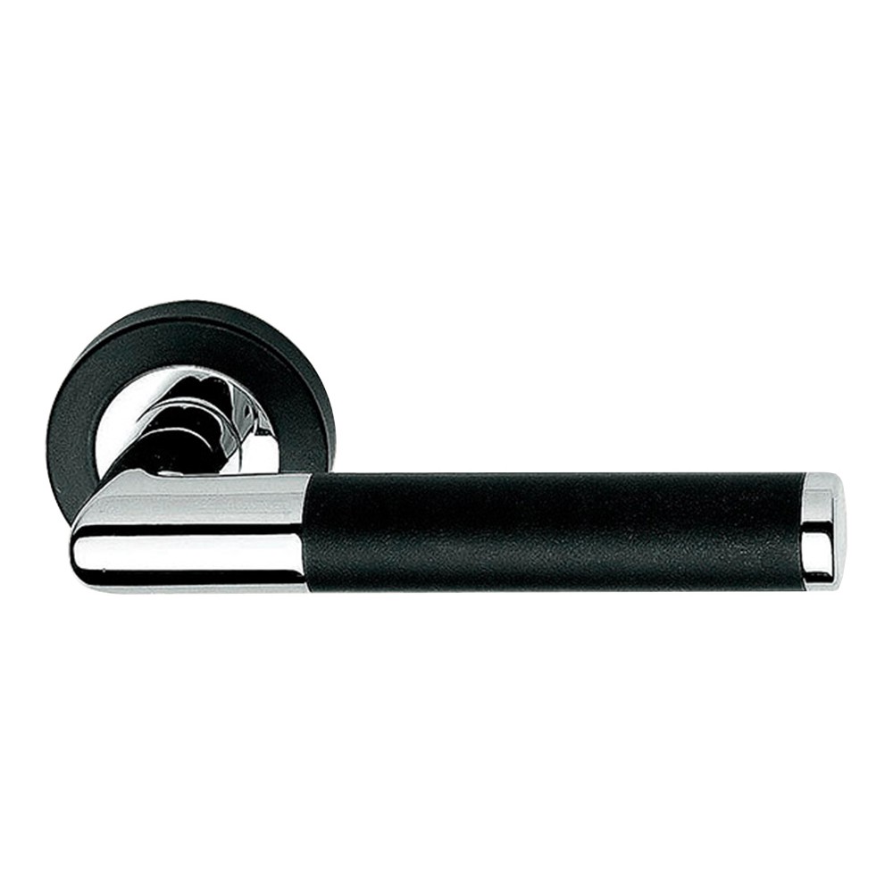 Karina Matt Black + Polished Chrome Mix Door Handle with Rose Modern Cylindrical Design by Linea Calì