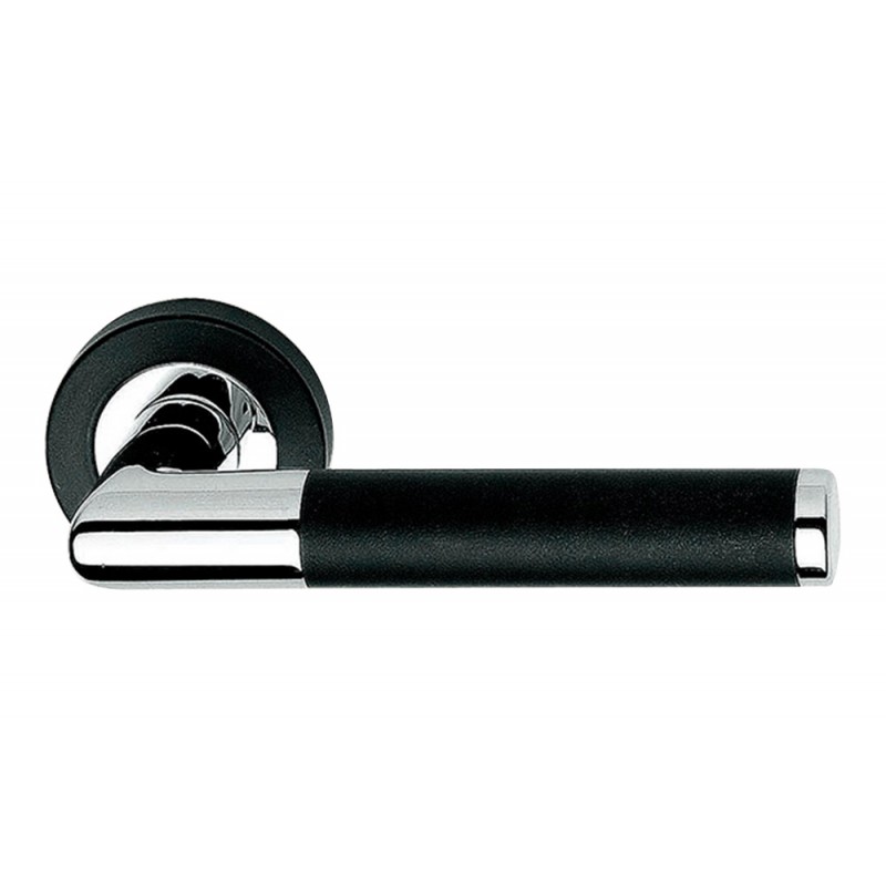 Karina Matt Black + Polished Chrome Mix Door Handle with Rose Modern Cylindrical Design by Linea Calì