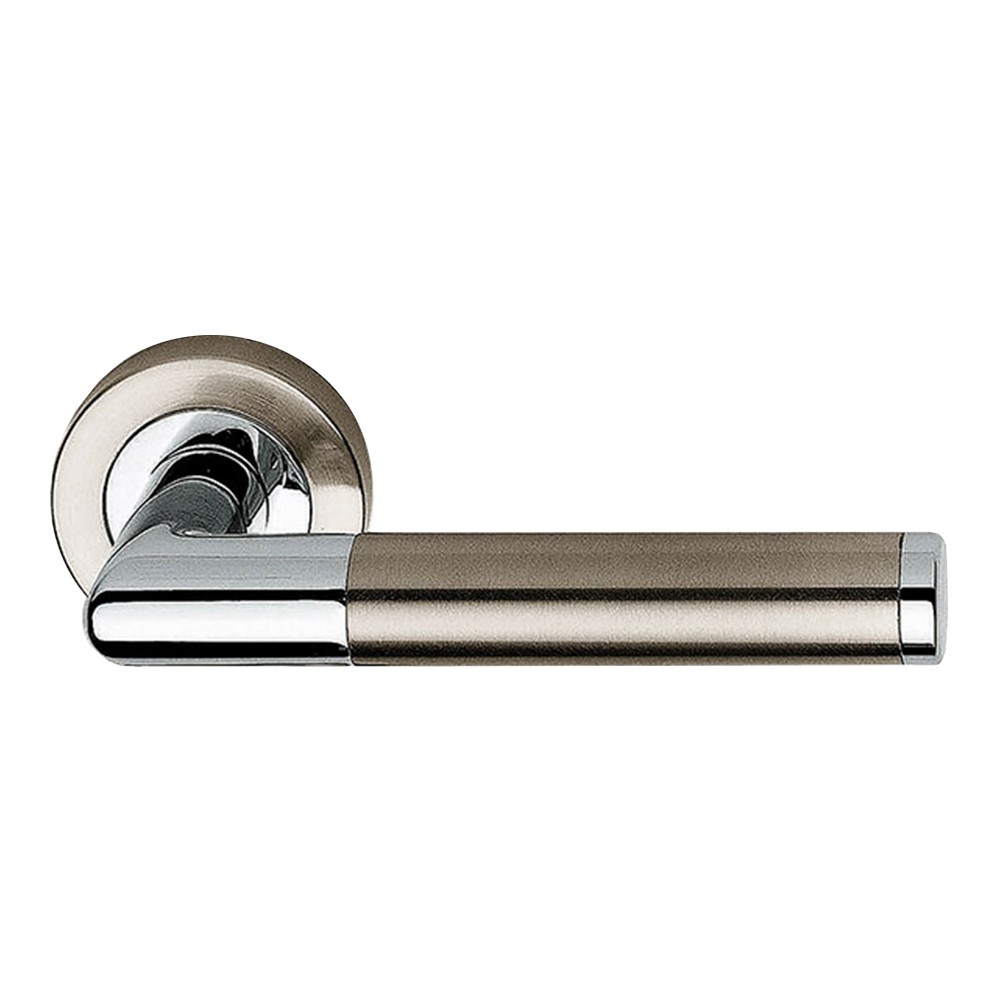 Karina Matt Black + Polished Chrome Mix Door Handle with Rose Modern Cylindrical Design by Linea Calì