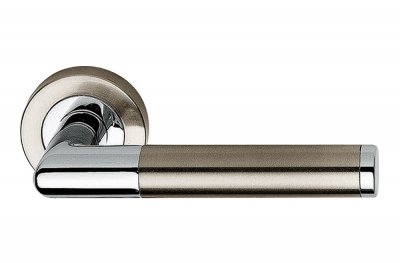 Karina Matt Black + Polished Chrome Mix Door Handle with Rose Modern Cylindrical Design by Linea Calì